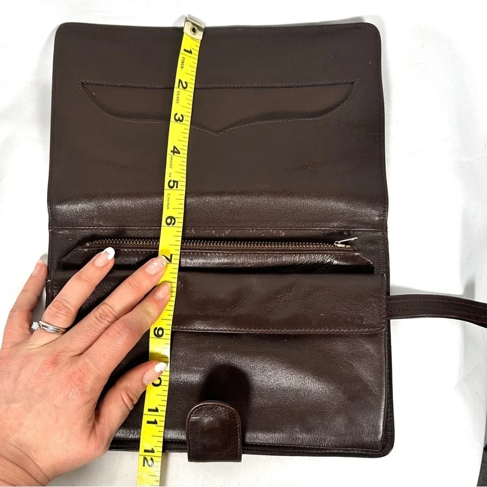 Vintage German Leather Clutch Brown Double-G Corner Hardware 80s Minimalist